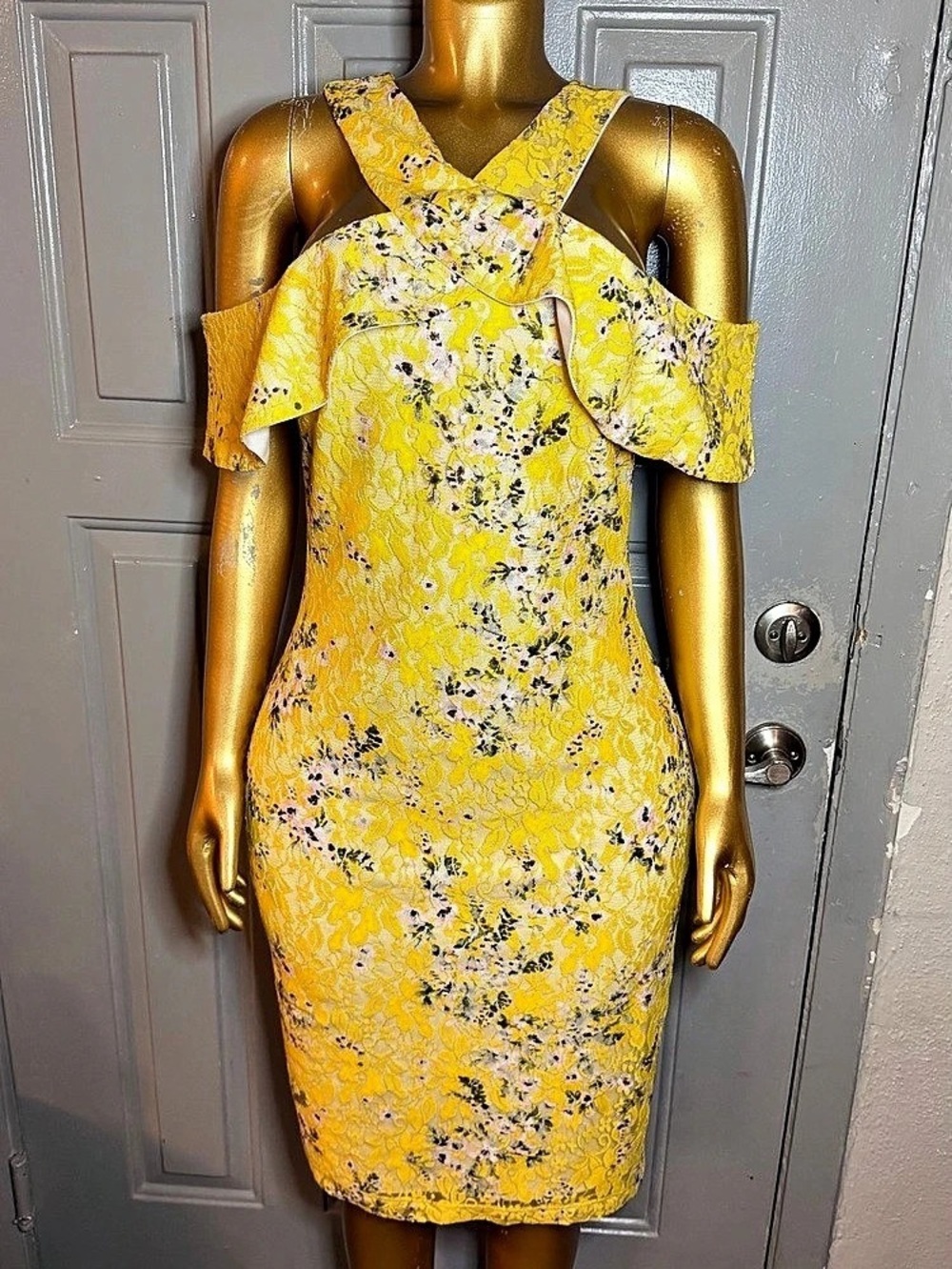 Rachel Roy Floral Midi Dress in Yellow & White Like New